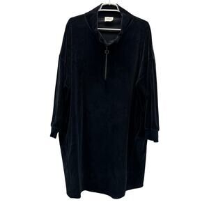 WRAP LONDON Black Velvet Mock Neck Quarter Zip Mini Lounge Dress Sz 18 Oversized